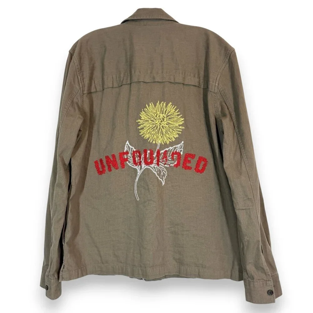 Topman Jacket Embroidered Overshirt Khaki Zip Medium